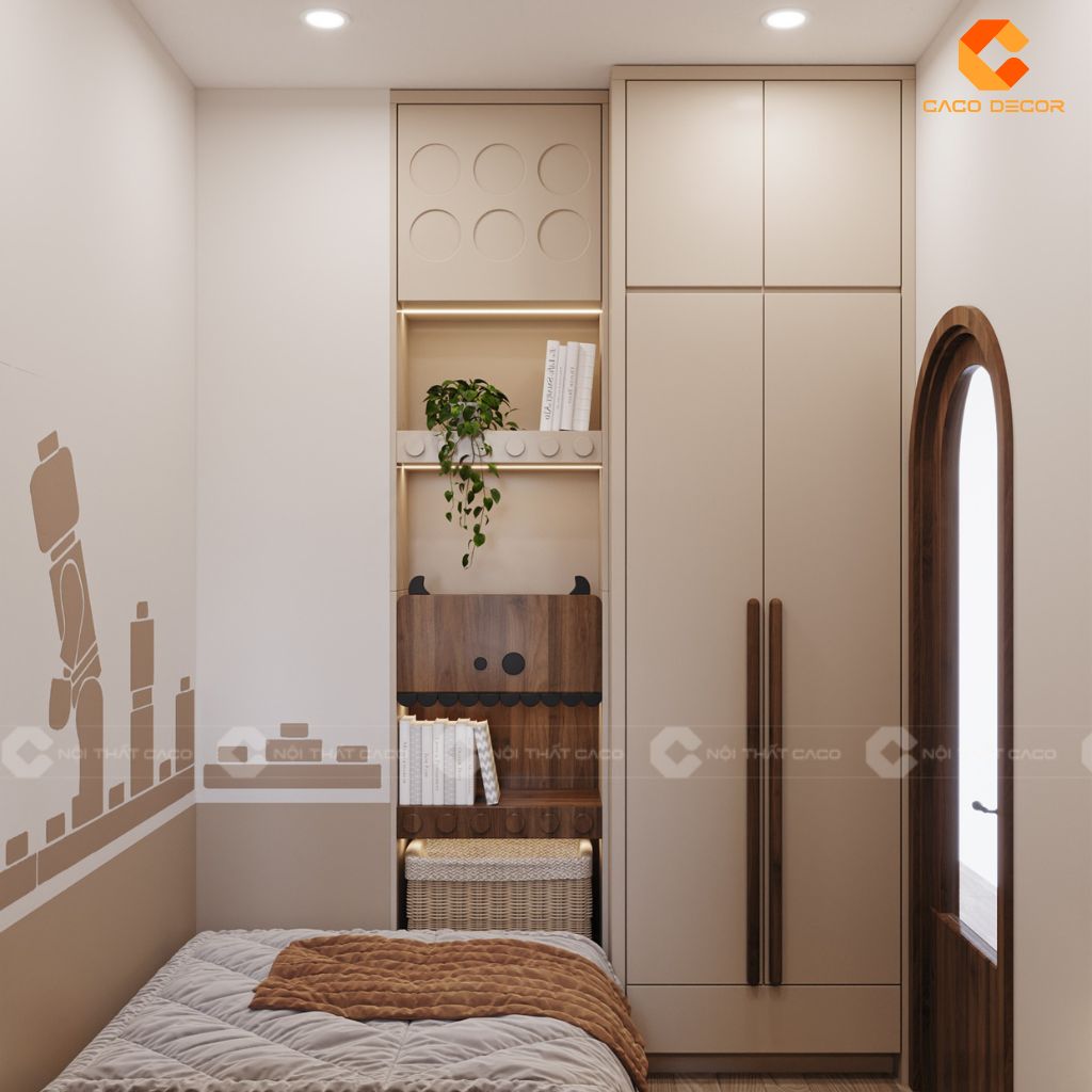 Phòng Ngủ Trẻ Em PNTE096 Thế Giới Lego Sáng Tạo Trong Gam Màu Nâu Be Ấm Áp 1