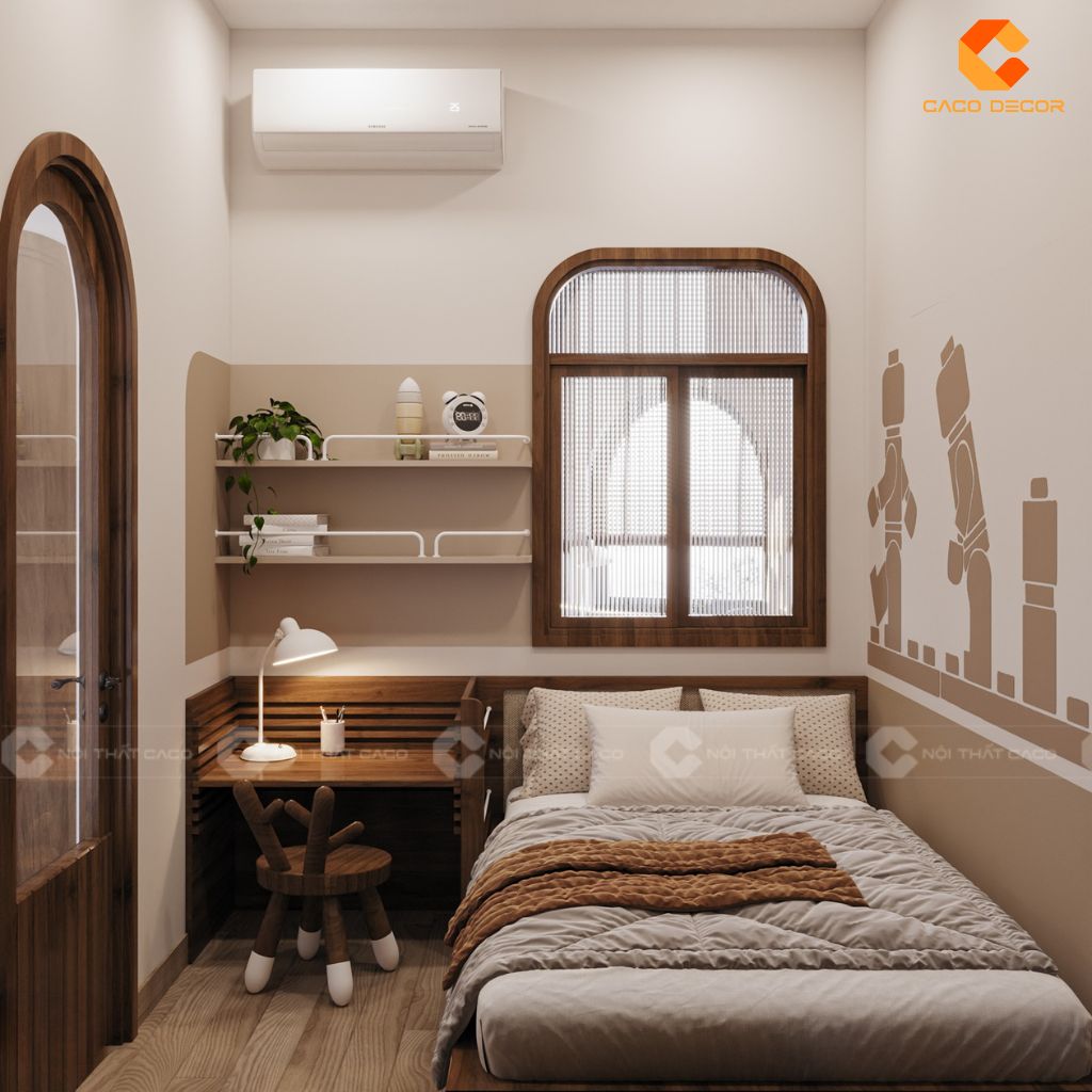 Phòng Ngủ Trẻ Em PNTE096 Thế Giới Lego Sáng Tạo Trong Gam Màu Nâu Be Ấm Áp 2