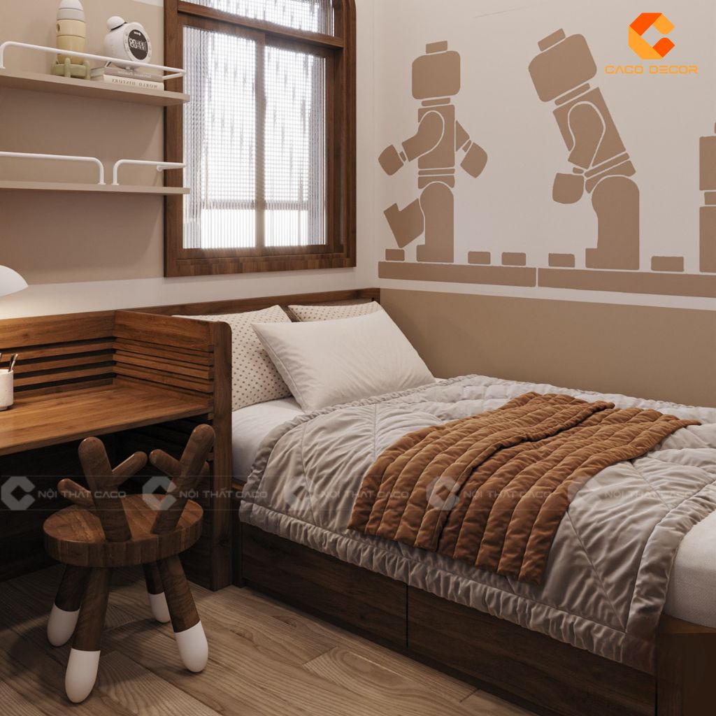 Phòng Ngủ Trẻ Em PNTE096 Thế Giới Lego Sáng Tạo Trong Gam Màu Nâu Be Ấm Áp 3