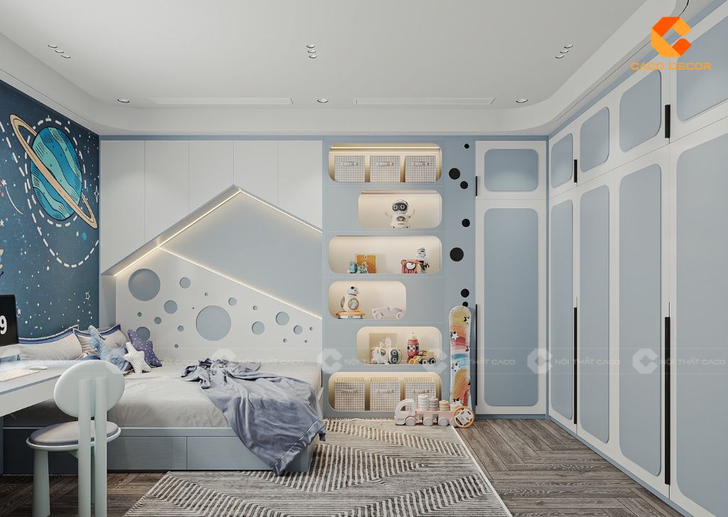 Thiết kế nội thất trẻ em không gian màu xanh
