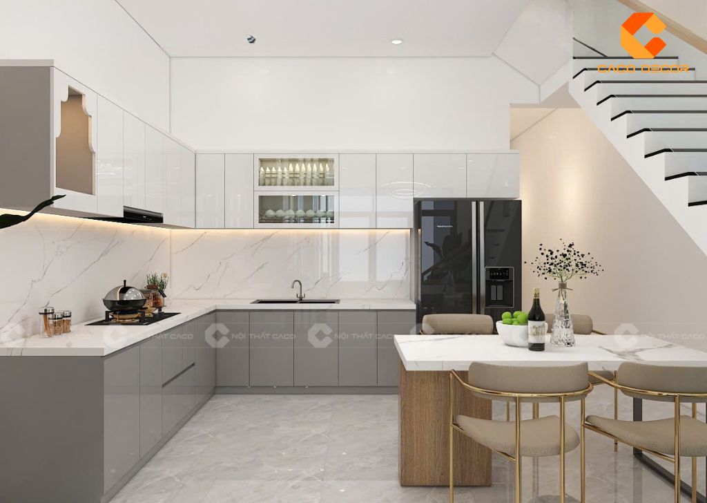 Tủ Bếp Acrylic Bóng Gương Là Gì? Ưu Điểm & Lý Do Nên Chọn Nội Thất CaCo 17