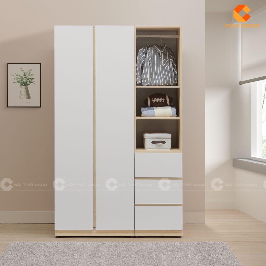 Tủ quần áo 1m2 cánh mở kết hợp hộc kéo 