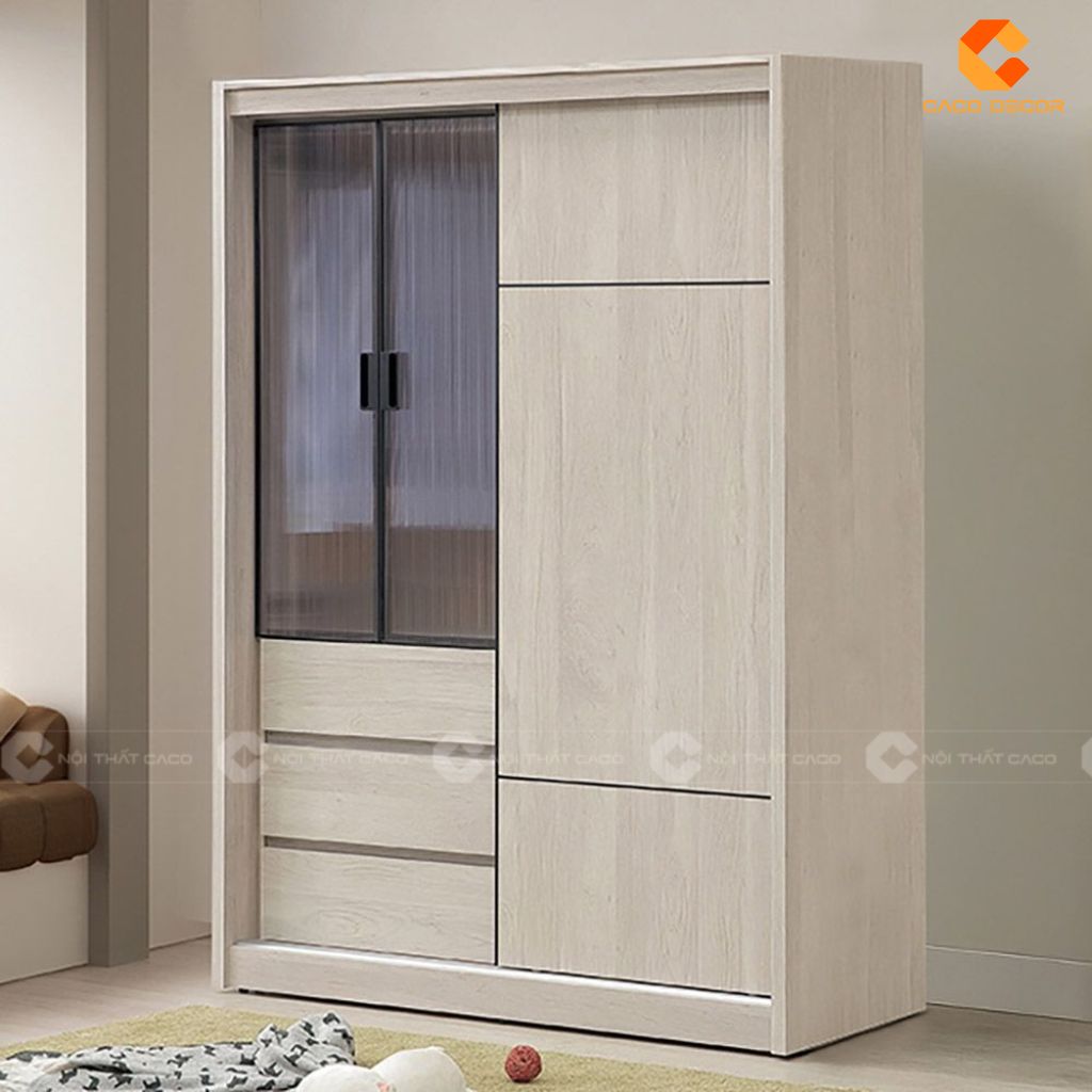 Tủ quần áo 1m2 mẫu số 2 cánh kết hợp cánh kính