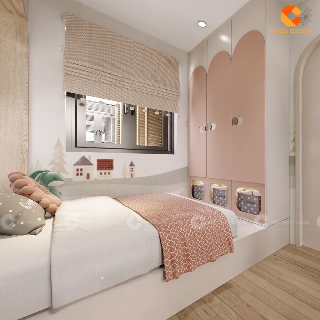 Tủ áo gỗ công nghiệp trẻ em kết hợp với tủ quần áo màu hồng trắng 