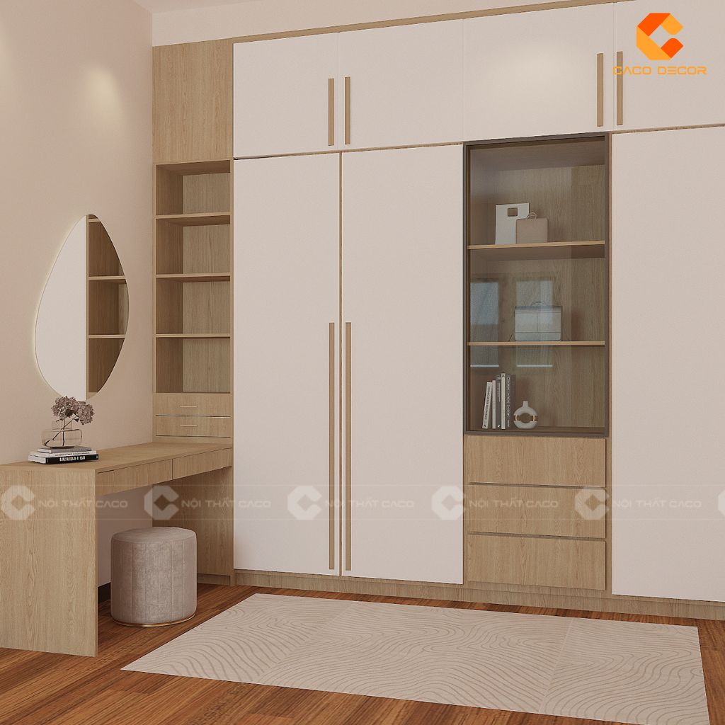 Tủ quần áo âm tường thiết kế kết hợp liền bàn trang điểm