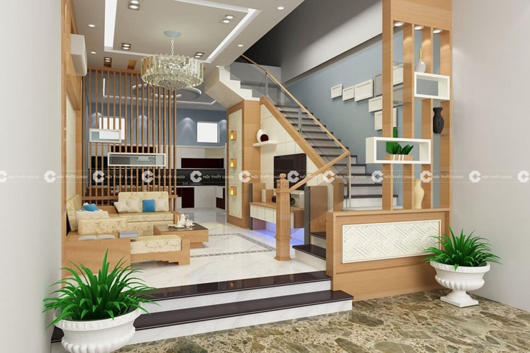Thiết kế thi công nội thất phòng khách nhà phố sang trọng quận 10- Chị Trang