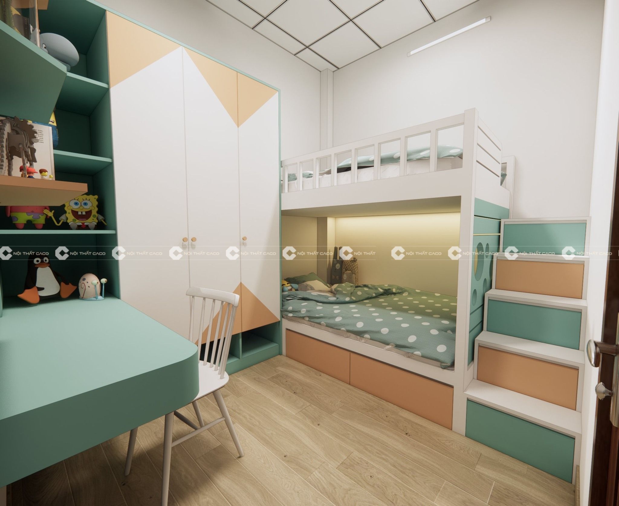 Thiết kế thi công nội thất phòng trẻ em giường tầng tiện nghi tại quận Bình Tân
