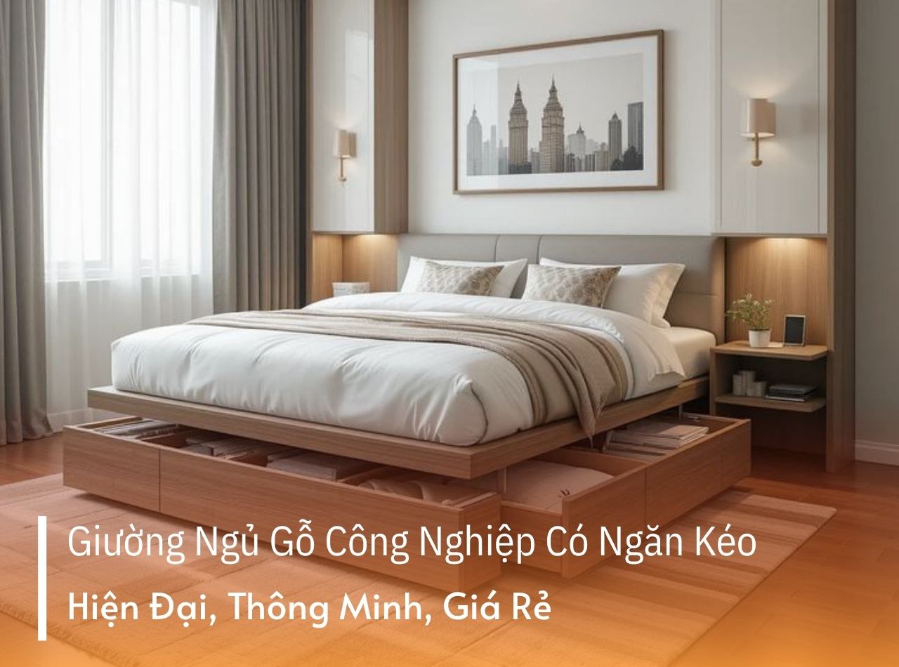 20+ Mẫu Giường Ngủ Gỗ Công Nghiệp Có Ngăn Kéo Tiện Lợi