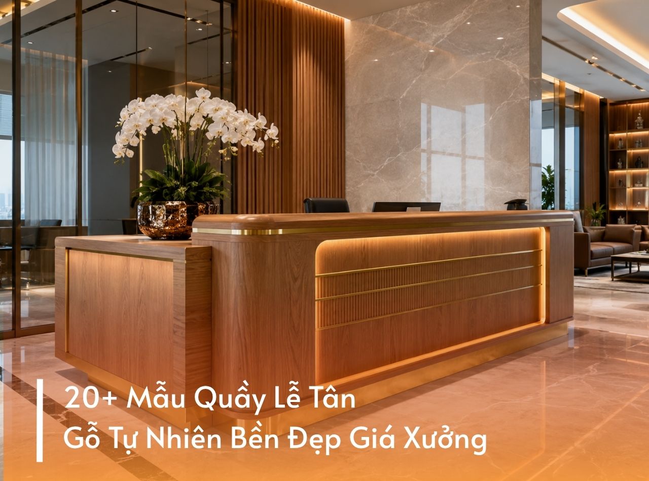 20+ Mẫu Quầy Lễ Tân Gỗ Tự Nhiên Đẹp, Làm Theo Yêu Cầu