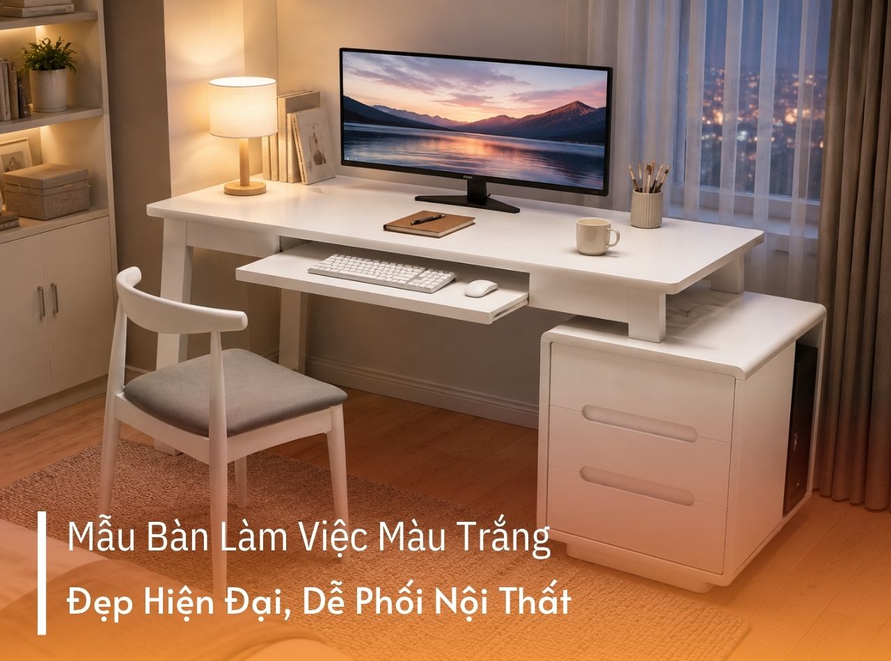 25+ Mẫu Bàn Làm Việc Màu Trắng Đẹp, Tinh Tế, Dễ Bố Trí 2026