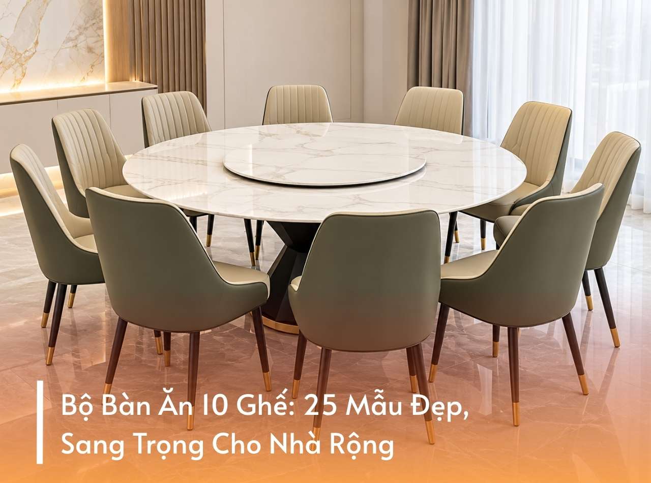 Bộ Bàn Ăn 10 Ghế: 25 Mẫu Đẹp, Sang Trọng Cho Nhà Rộng