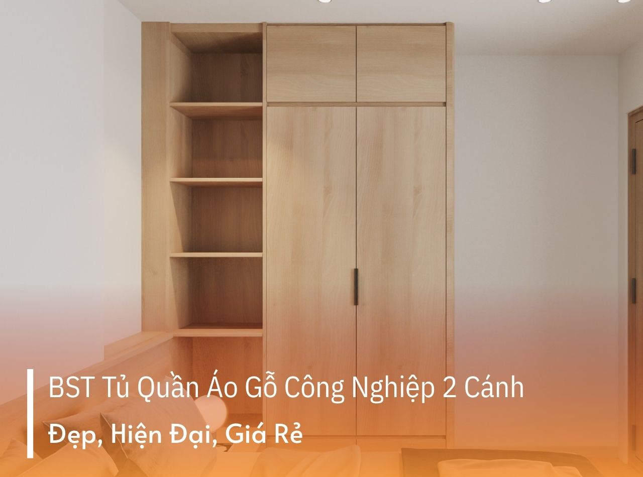 BST Mẫu Tủ Quần Áo Gỗ Công Nghiệp 2 Cánh Đẹp, Hiện Đại