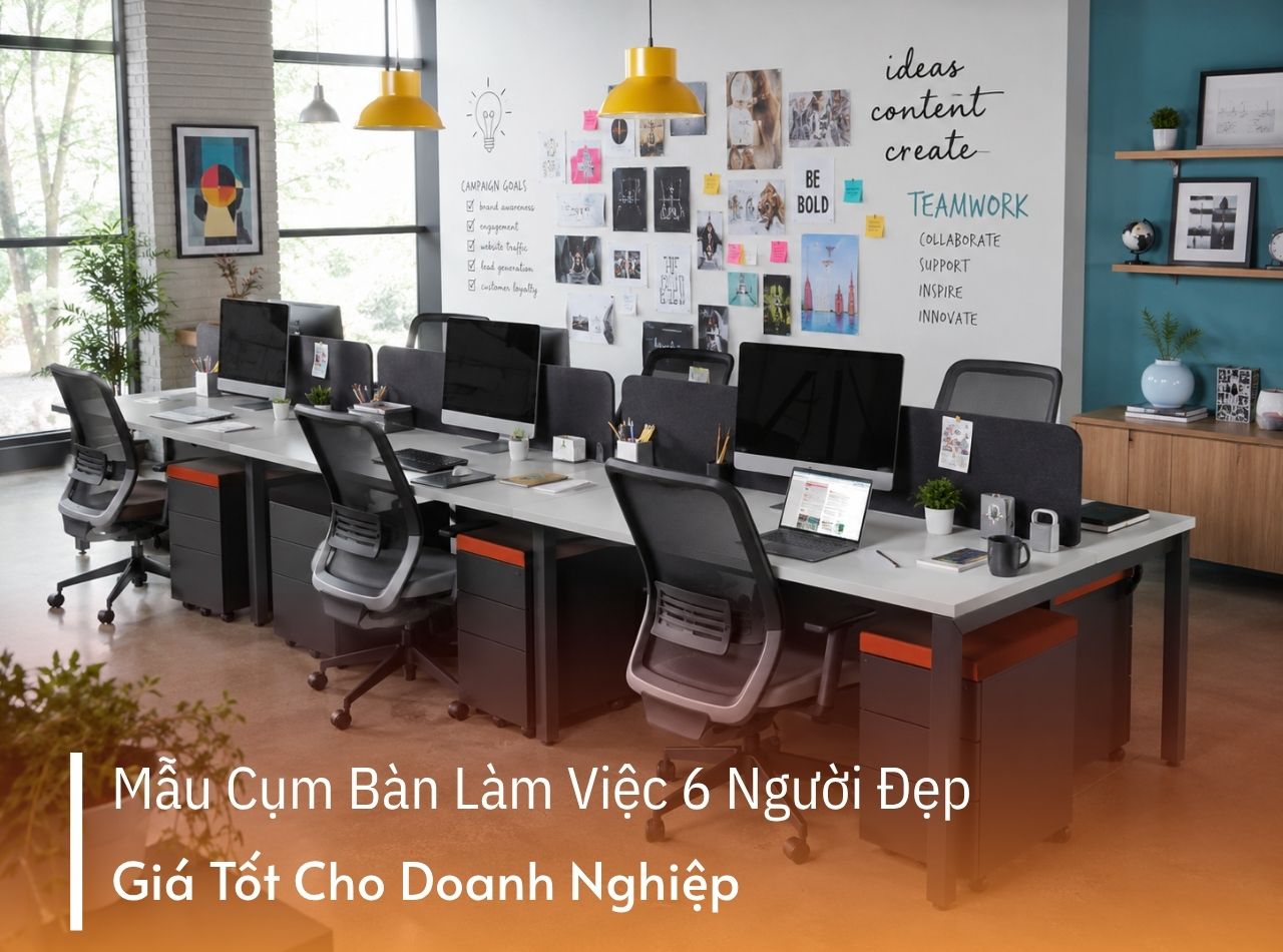 Cụm Bàn Làm Việc 6 Người Hiện Đại, Tối Ưu Diện Tích