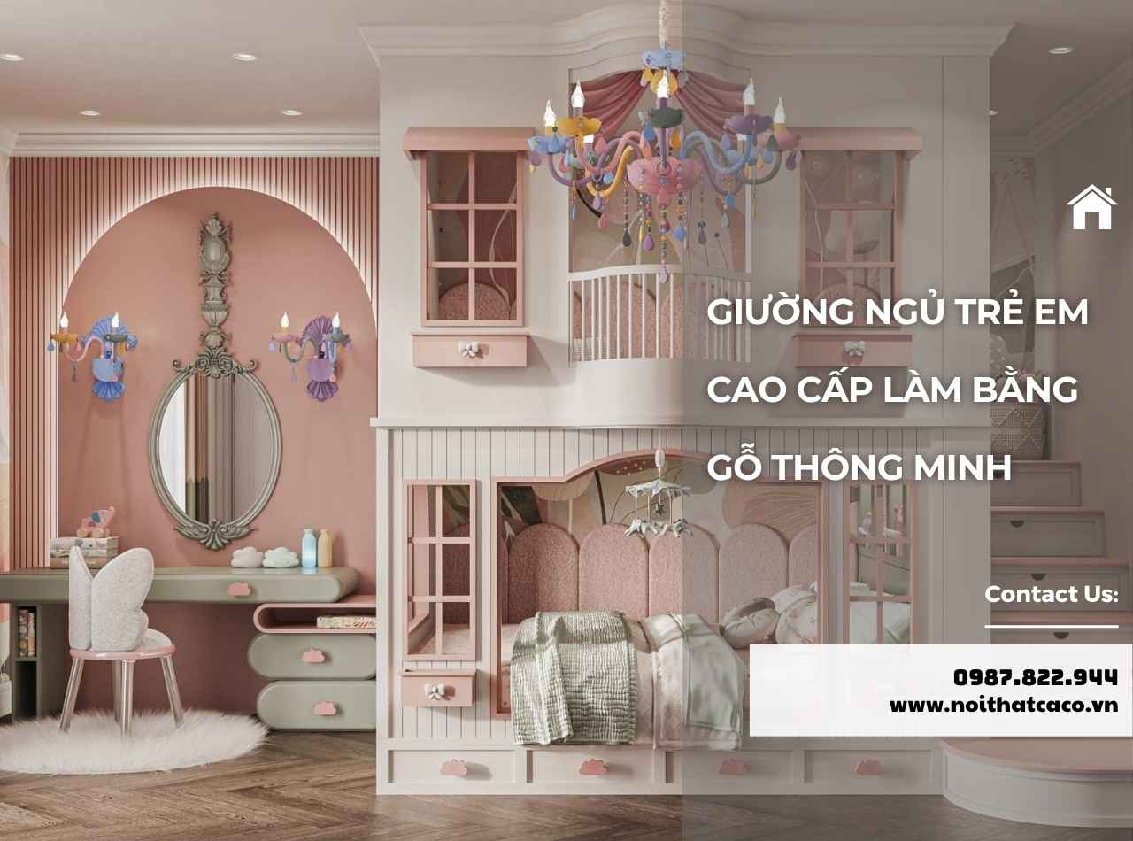 Giường ngủ trẻ em cao cấp làm bằng gỗ thông minh và hiện đại
