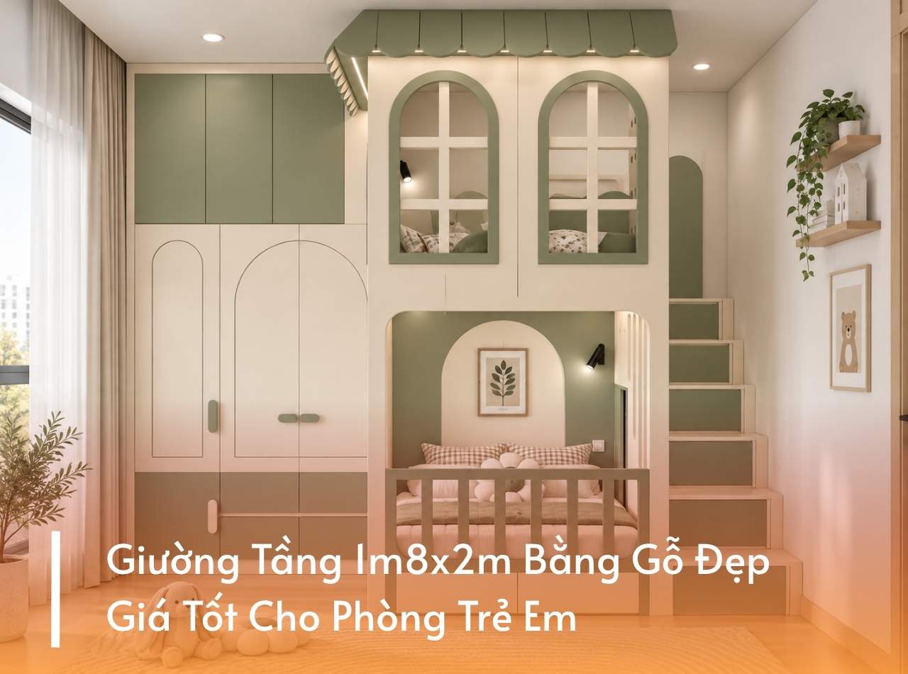 Giường Tầng 1m8x2m Bằng Gỗ Đẹp, Giá Tốt Cho Phòng Trẻ Em