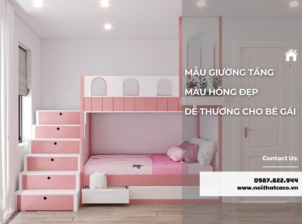 20+ Mẫu giường tầng màu hồng đẹp, dễ thương cho bé gái