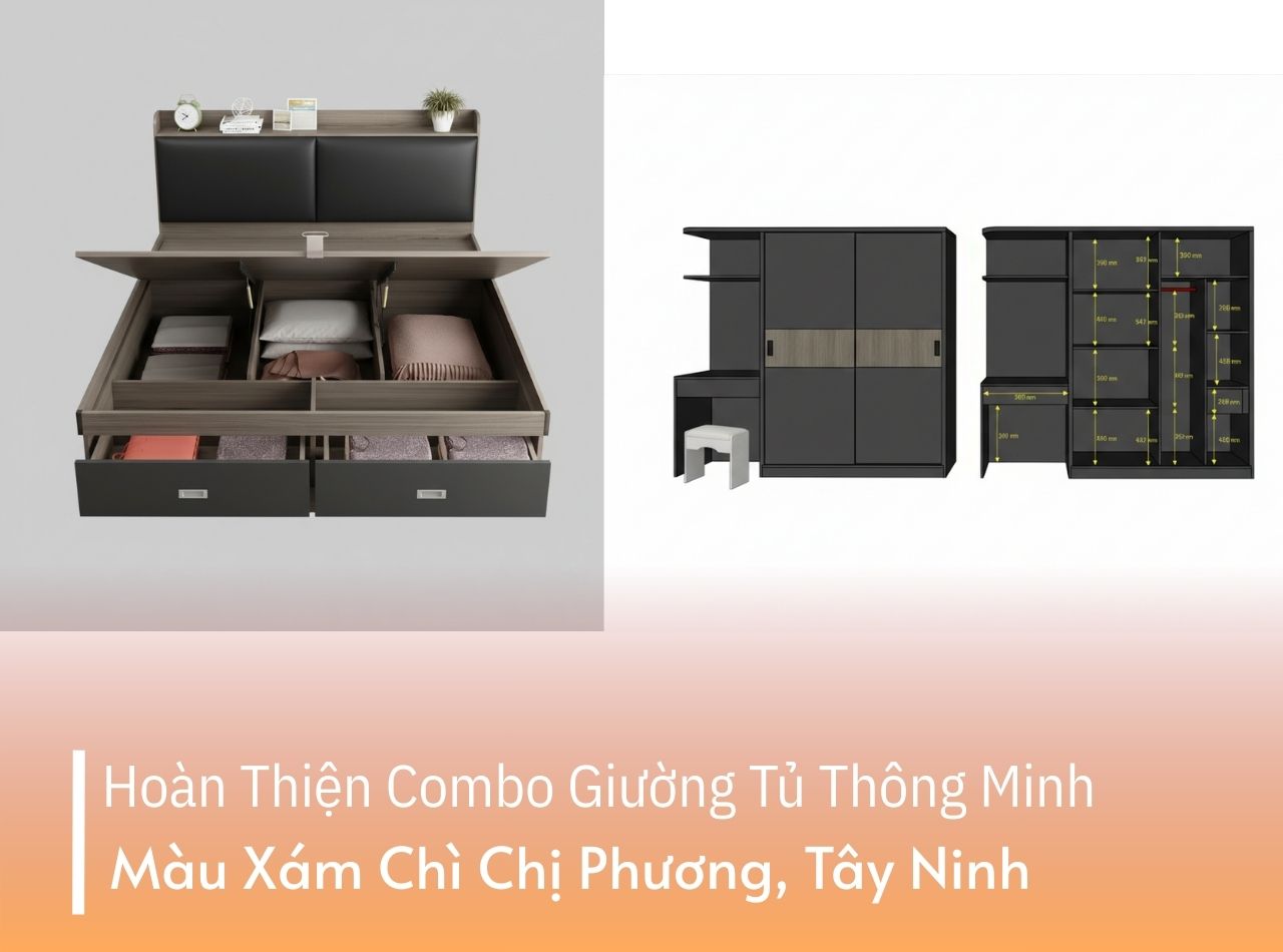 Hoàn Thiện Combo Giường Tủ Thông Minh Màu Xám Chì – Chị Phương, Tây Ninh