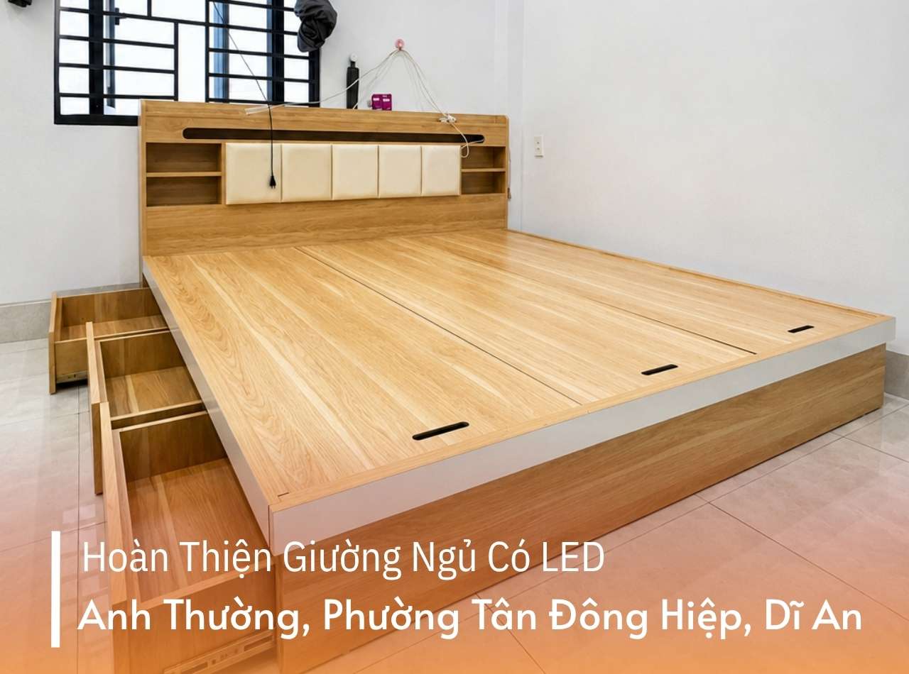 Hoàn Thiện Giường Ngủ Có LED Anh Thường Tại Tân Đông Hiệp