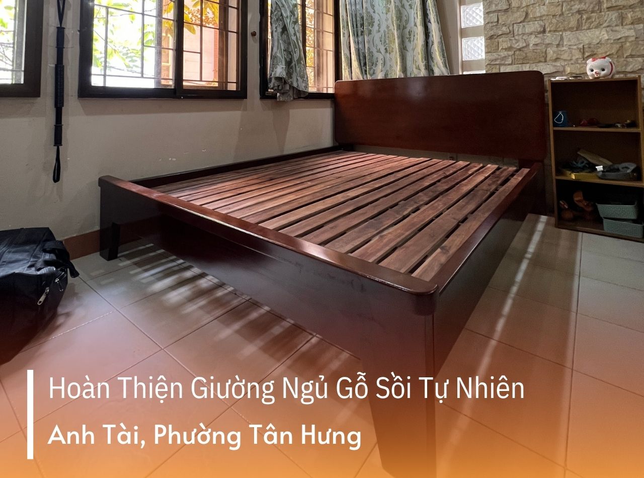 Hoàn Thiện Giường Ngủ Gỗ Sồi Tự Nhiên Anh Tài Phường Tân Hưng