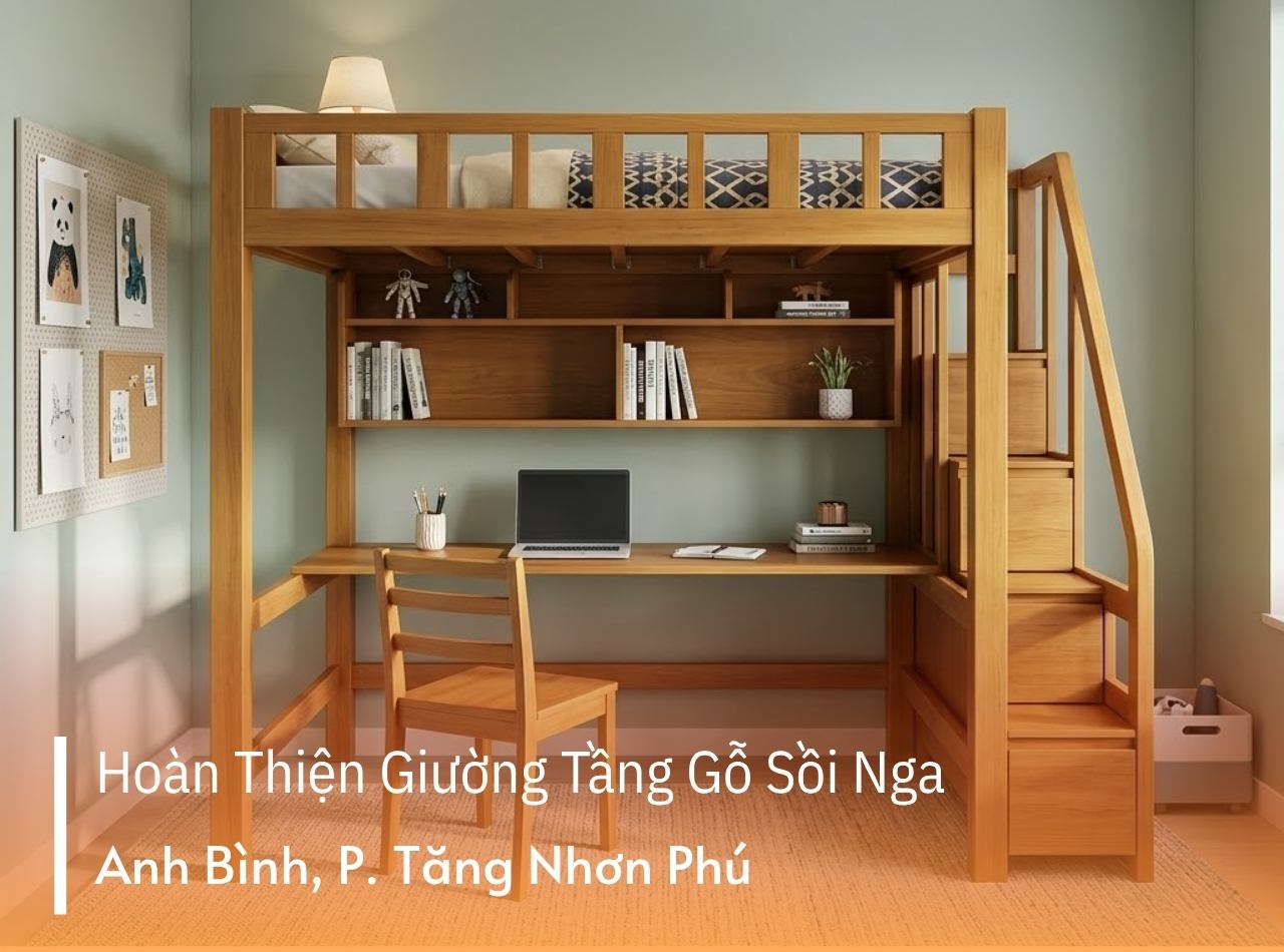 Hoàn Thiện Giường Tầng Gỗ Sồi Nga Anh Bình P. Tăng Nhơn Phú