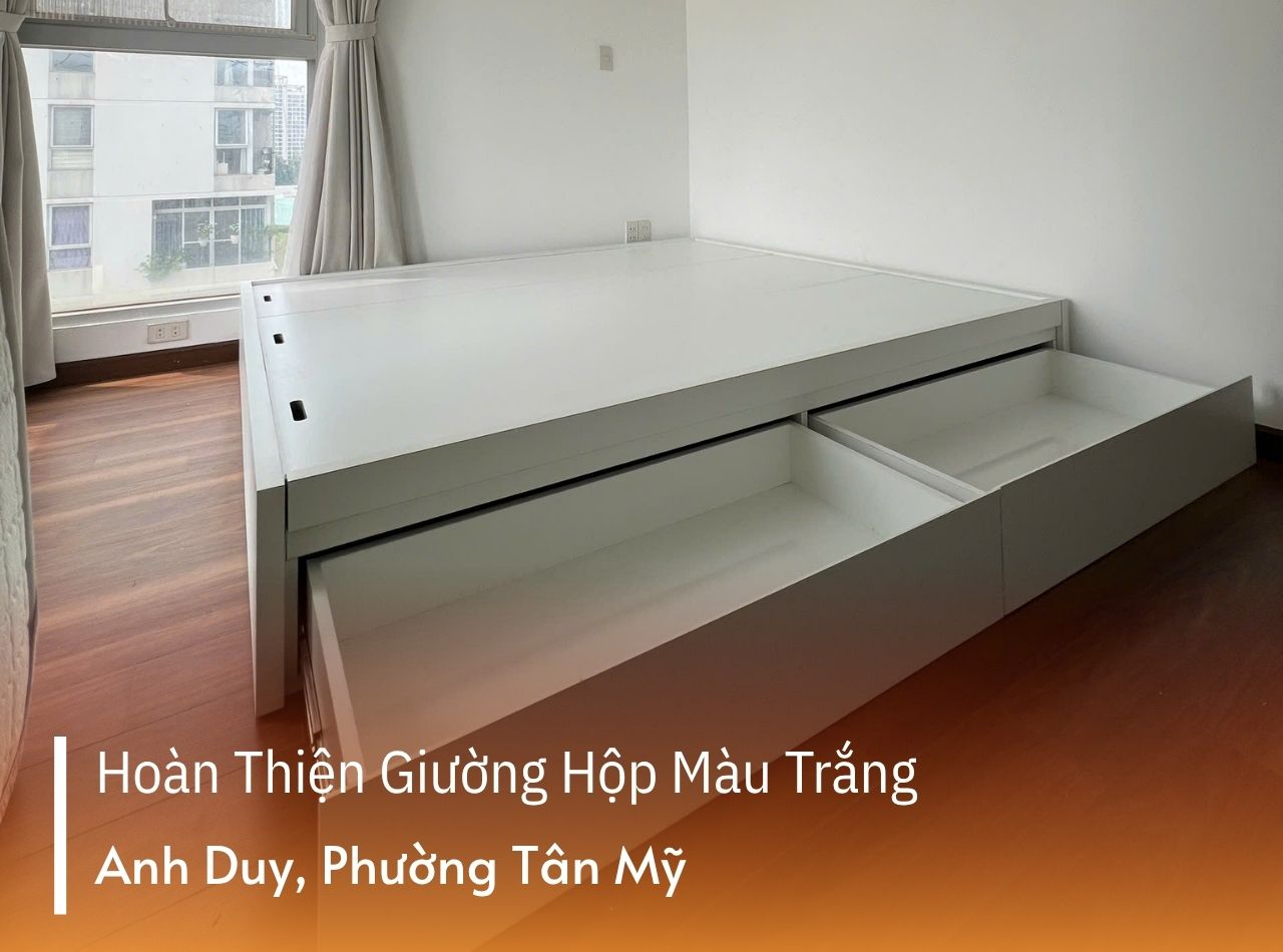Hoàn Thiện Mẫu Giường Hộp Gỗ Màu Trắng Anh Duy Phường Tân Mỹ
