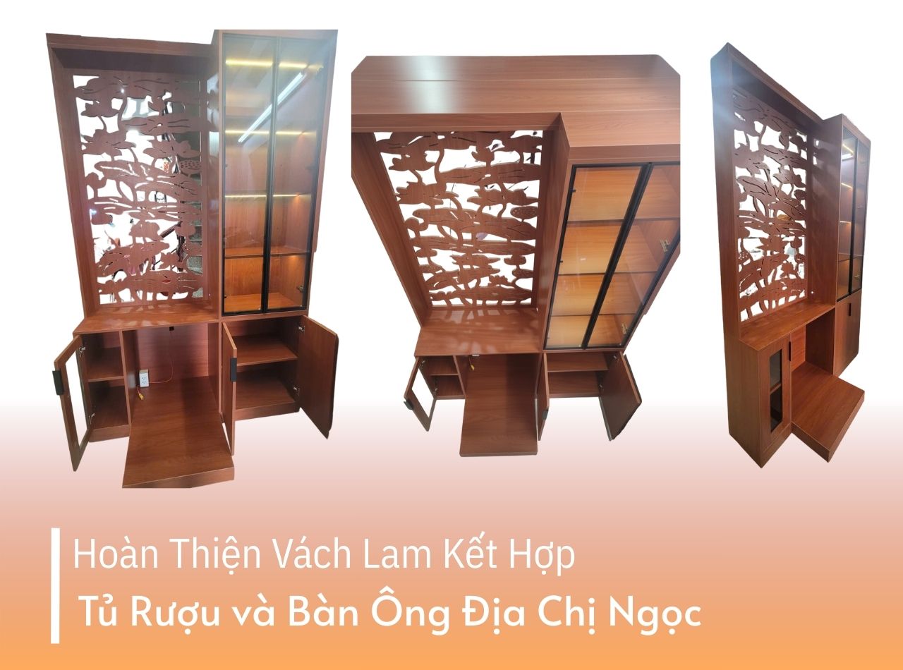 Hoàn Thiện Vách Lam Kết Hợp Tủ Rượu và Bàn Ông Địa Ở Tây Hội