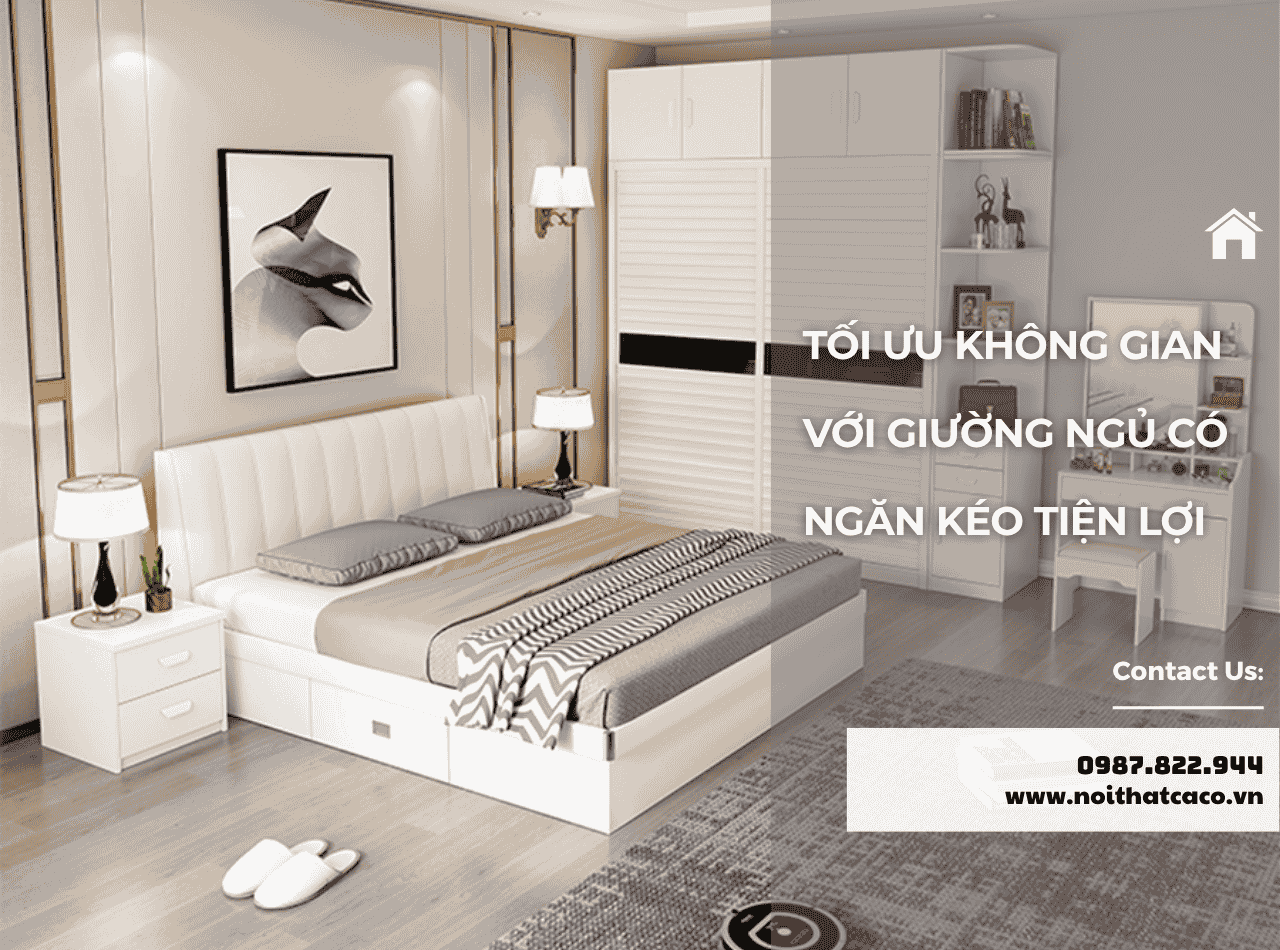 Tối ưu không gian với giường ngủ có ngăn kéo tiện lợi