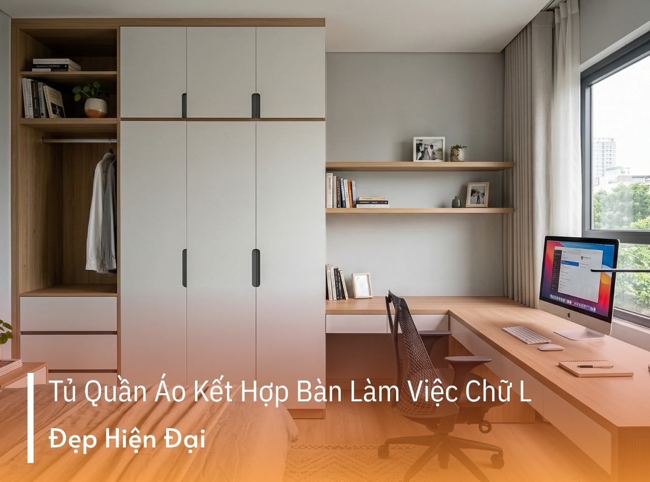 TOP 15 Mẫu Tủ Quần Áo Kết Hợp Bàn Làm Việc Chữ L Đẹp