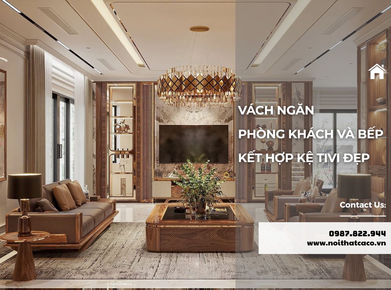 Vách Ngăn Phòng Khách Và Bếp Kết Hợp Kệ Tivi Hiện Đại