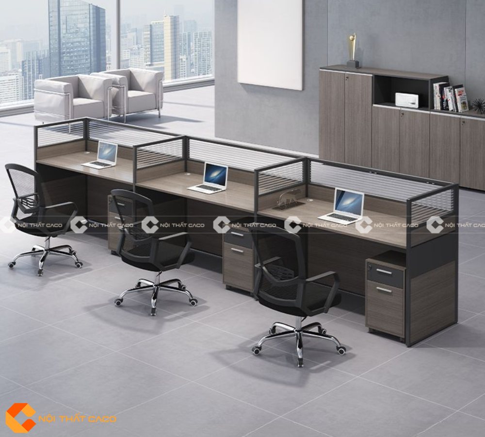 Bàn Làm Việc Nhân Viên Gỗ Công Nghiệp Tone Nâu Xám - BLVNV04 