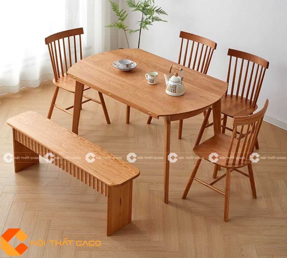Bộ bàn ăn gỗ cao su tự nhiên thiết kế tinh tế, thanh lịch BA06