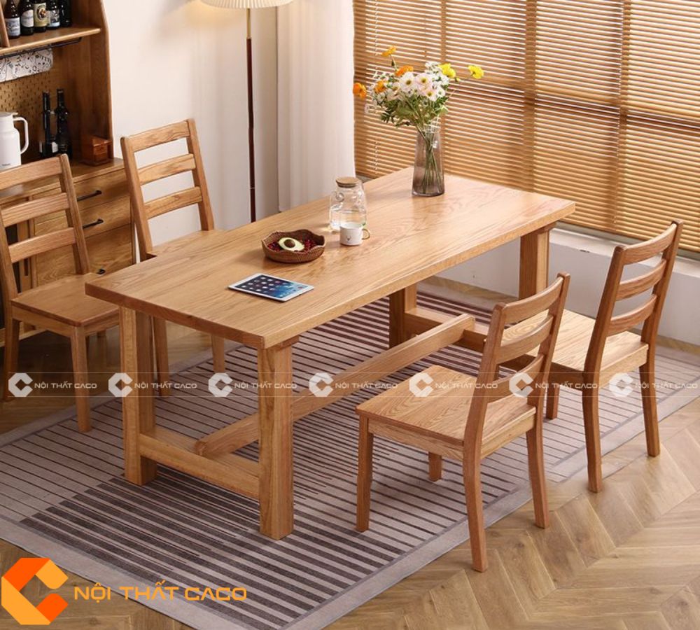 Bộ bàn ăn gỗ sồi tự nhiên thiết kế tinh tế, thanh lịch - BA011