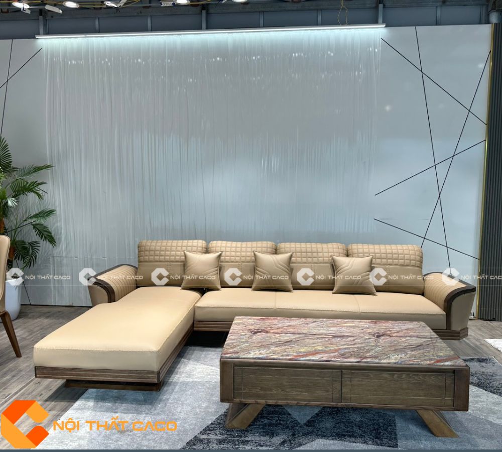 Bộ Sofa Gỗ Sồi Tự Nhiên Phong Cách Hiện Đại Màu Be - SFG064