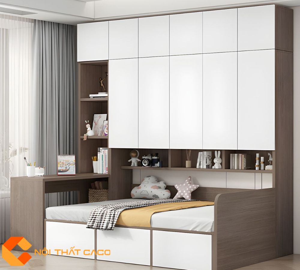 Giường Ngủ Gỗ Công Nghiệp Tích Hợp Tủ Thông Minh - GN084