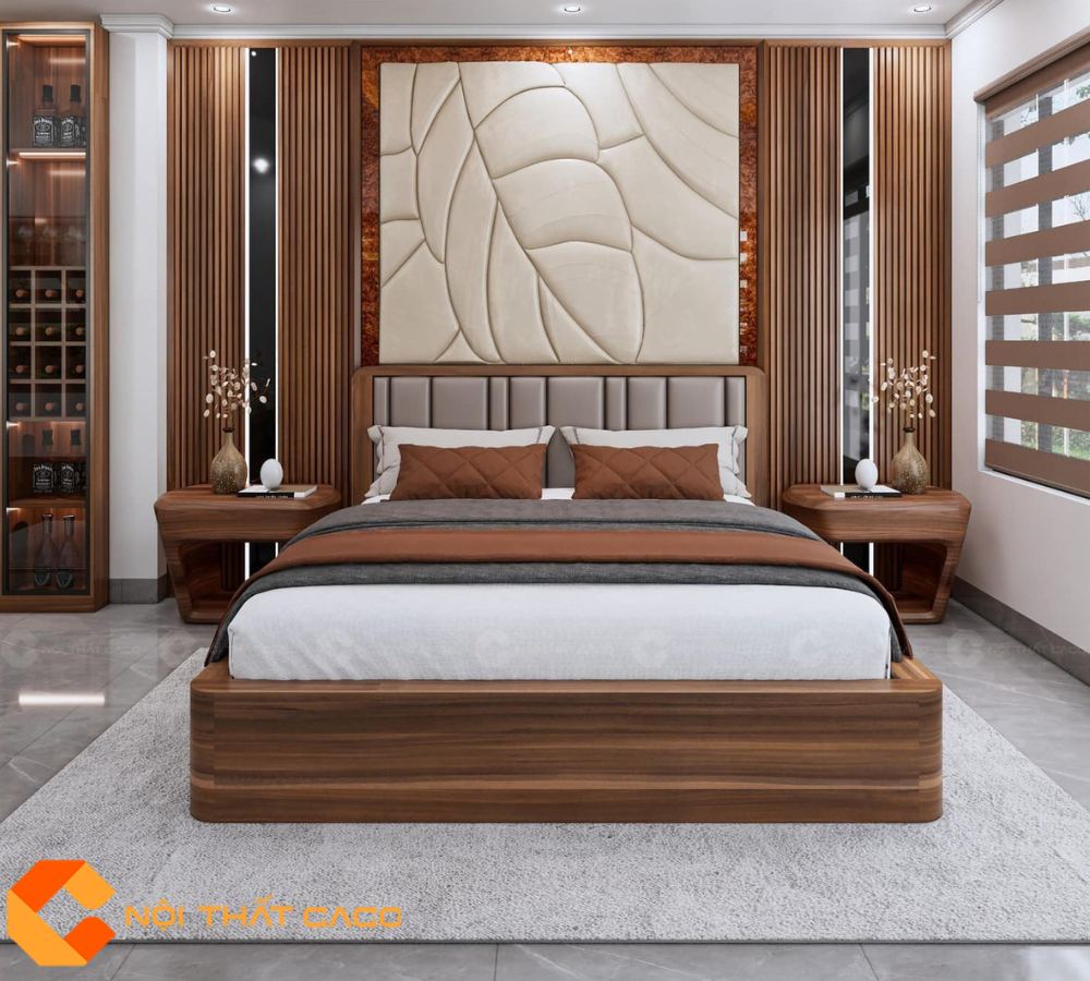 Giường Ngủ Gỗ Tự Nhiên GNTN061 Có Bọc Nệm Sang Trọng 