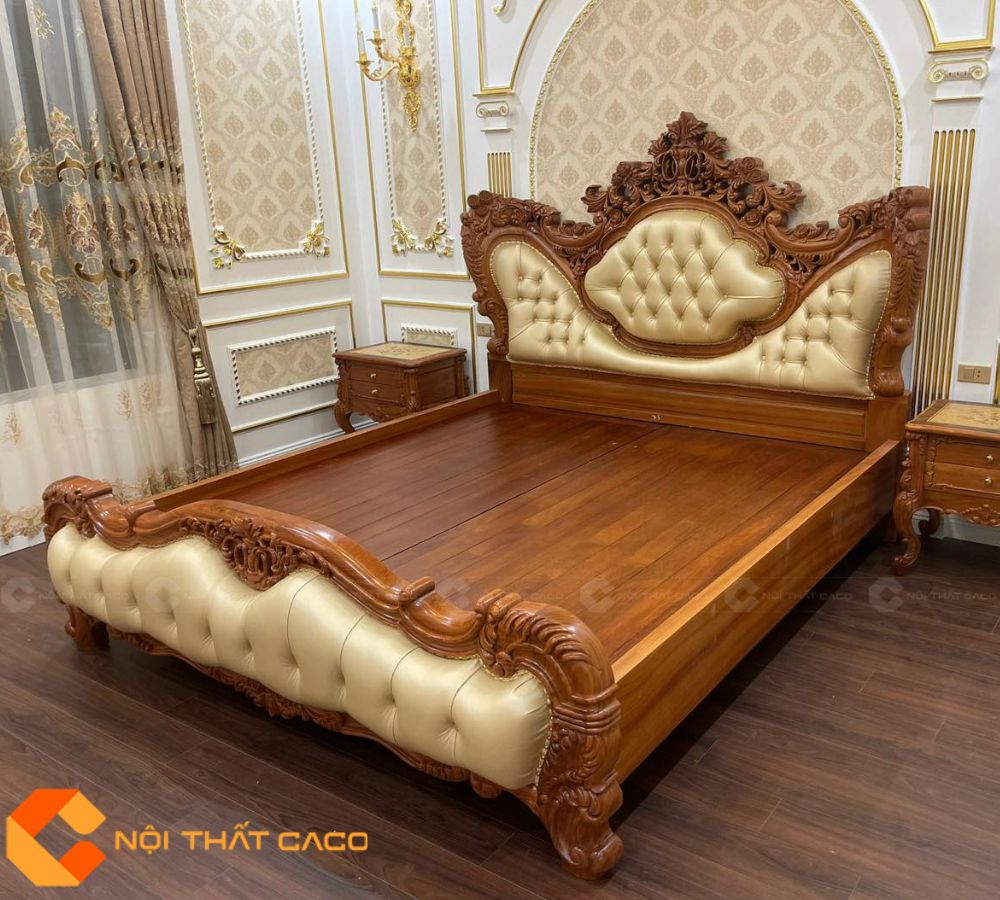 Giường Ngủ Gỗ Tự Nhiên GNTN067 Tân Cổ Điển Sang Trọng 