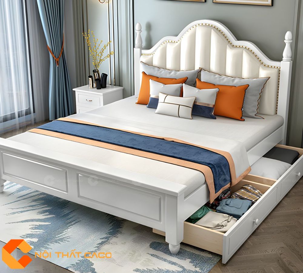 Giường Ngủ Gỗ Tự Nhiên GNTN072 Màu Trắng Hiện Đại 
