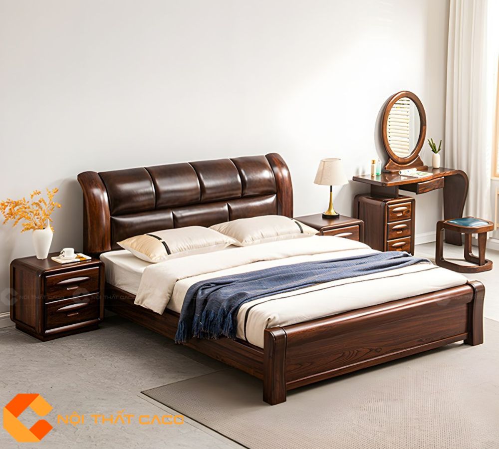 Giường Ngủ Gỗ Tự Nhiên GNTN073 Nâu Trầm Sang Trọng 