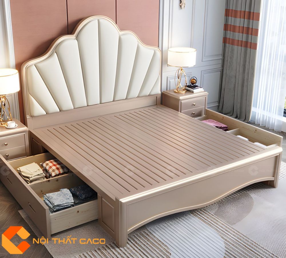 Giường Ngủ Gỗ Tự Nhiên GNTN075 Có Ngăn Kéo Tiện Dụng 