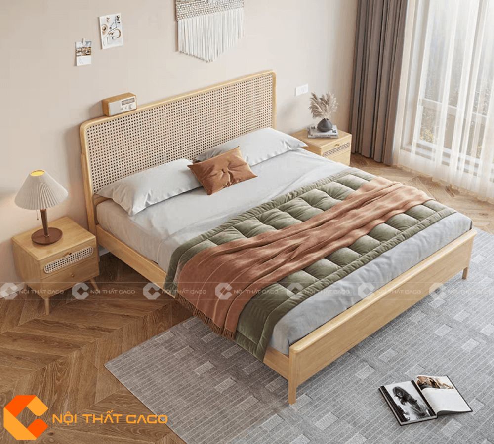 Giường Ngủ Gỗ Tự Nhiên GNTN079 Đan Mây Độc Đáo 