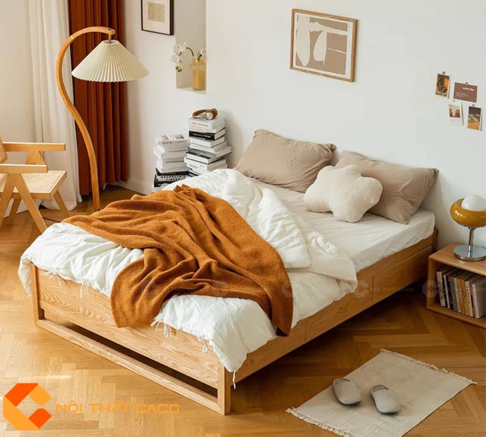 Giường Ngủ Gỗ Tự Nhiên GNTN082 Thiết Kế Hộc Kéo Thông Minh 