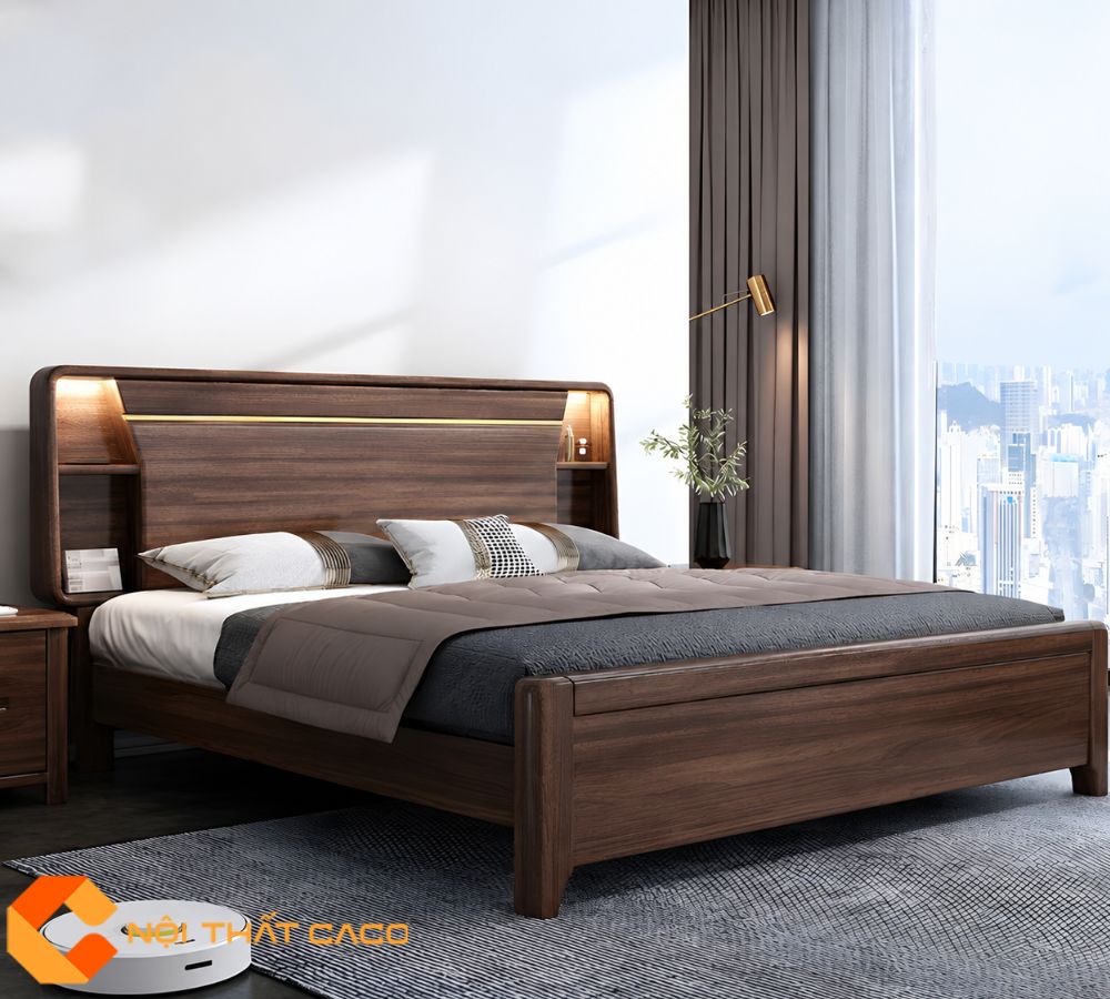 Giường Ngủ Gỗ Tự Nhiên Màu Nâu Vân Gỗ Đậm - GNTN09