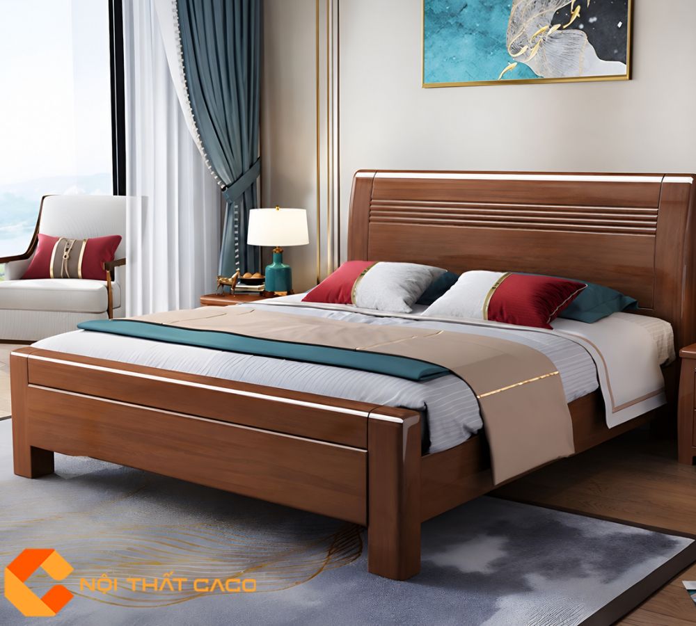 Giường Ngủ Gỗ Tự Nhiên Màu Nâu Sang Trọng - GNTN05