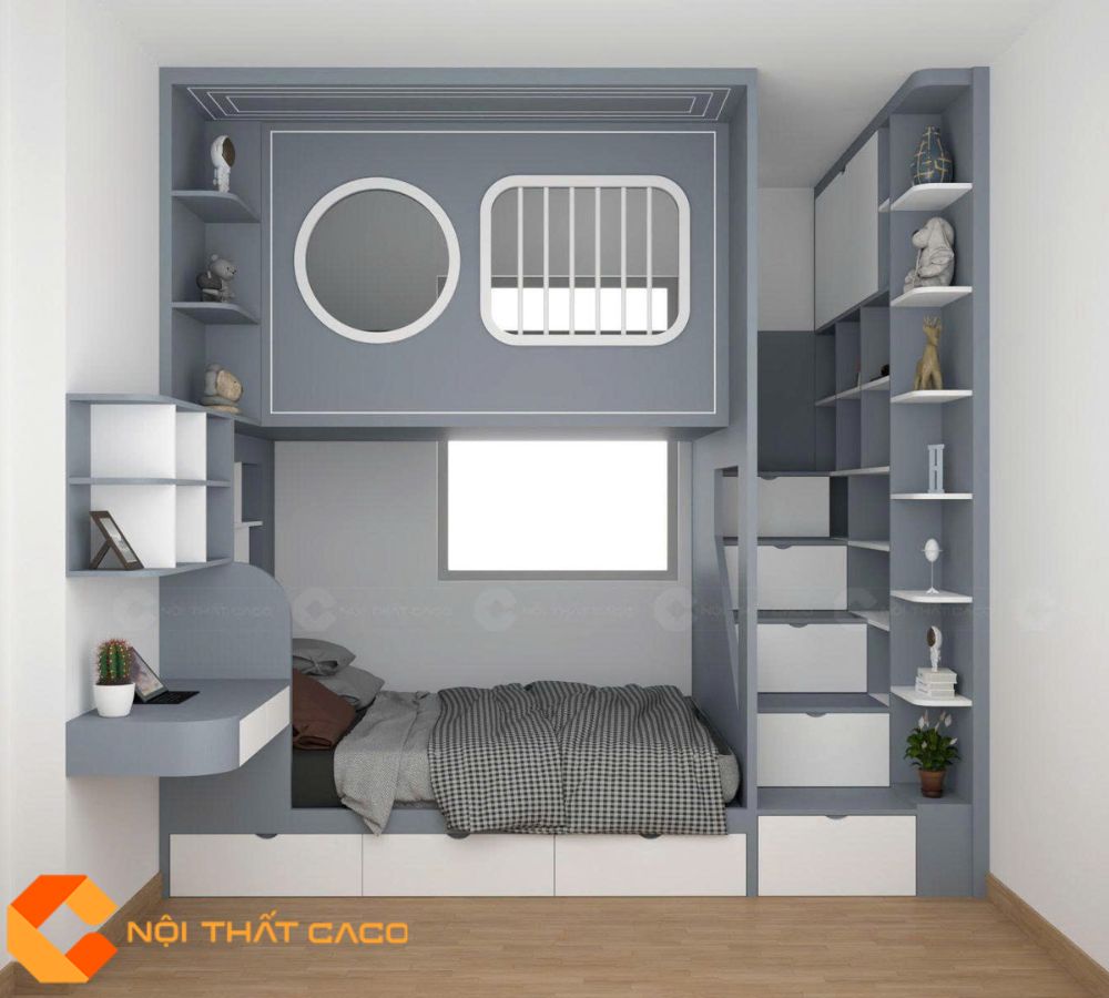 Giường Tầng GT025 Tích Hợp Kệ Trang Trí Thông Minh 