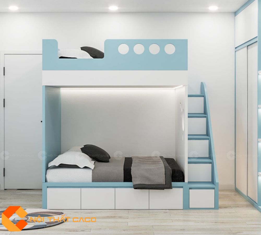 Giường Tầng GT031 Thiết Kế Xanh Trắng Hiện Đại 