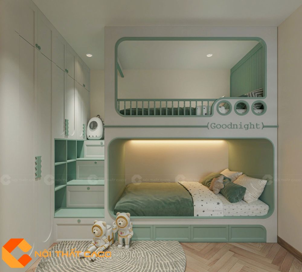Giường Tầng GT041 Tích Hợp Hệ Tủ Thông Minh 