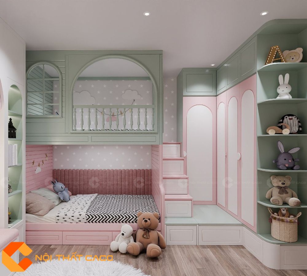 Giường Tầng GT042 Đẹp Dễ Thương Cho Bé Gái 