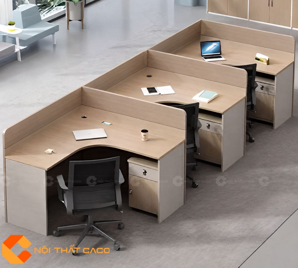 Bàn Làm Việc Nhân Viên Gỗ MDF Có Vách Ngăn Riêng - BLVNV02