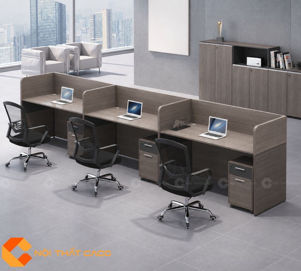 Bàn Làm Việc Nhân Viên Gỗ Công Nghiệp Tone Nâu Xám - BLVNV04