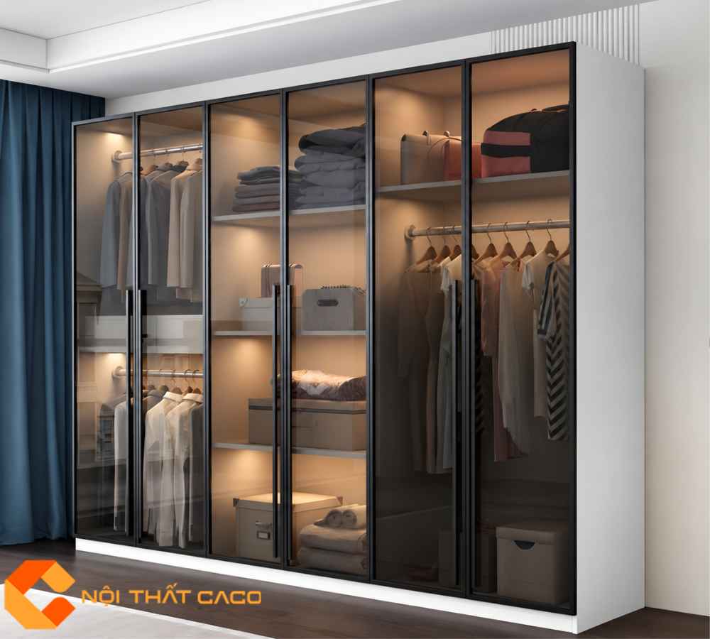 Tủ Áo Cánh Kính Màu Trà Dạng Mở Cao Cấp, Hiện Đại - TAK065